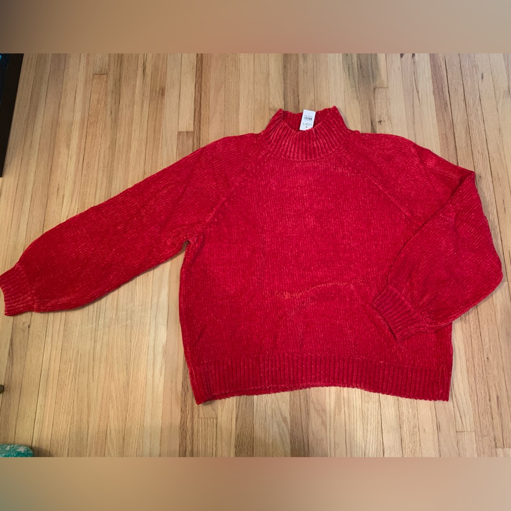 NWT LOFT red chenille mock neck sweater